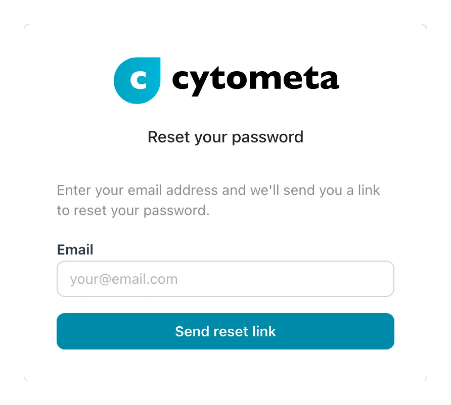 Reset your password page with the Email field and Send reset link